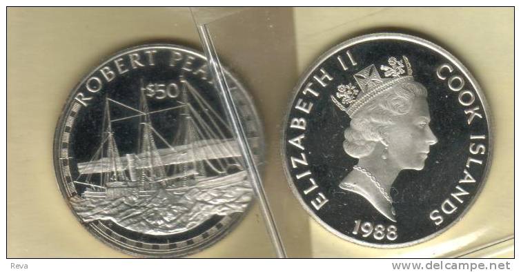 COOK ISLANDS $50 R. PEARY  FROM EXPLORERS SERIES QEII HEAD BACK1988 AG SILVER  UNC  KM? READ DESCRIPTION CAREFULLY!! - Cookeilanden