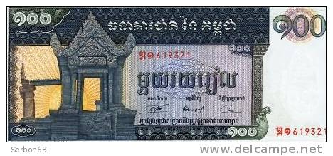 MONNAIE BILLET CAMBODGE ASIE DU SUD-EST 100 RIELS N° 619321 BANQUE NATIONALE DU CAMBODGE - Cambodia