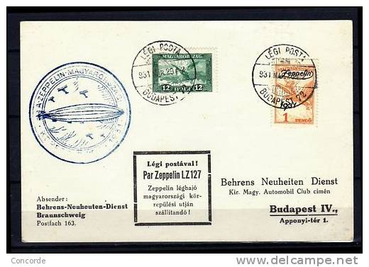 Vol / Volo / Flight/ Flug / Zeppelin LZ 127 Ungarnfahrt Karte Budapest-Budapest Rundfahrt - Airplanes