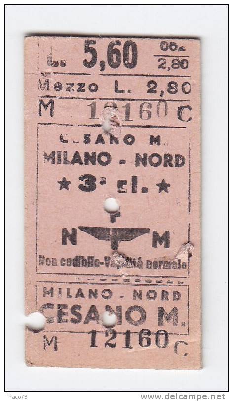 CESANO M.   /   MILANO - NORD  -  3^ Classe  - Lire 5,60  - 1952 - Europe