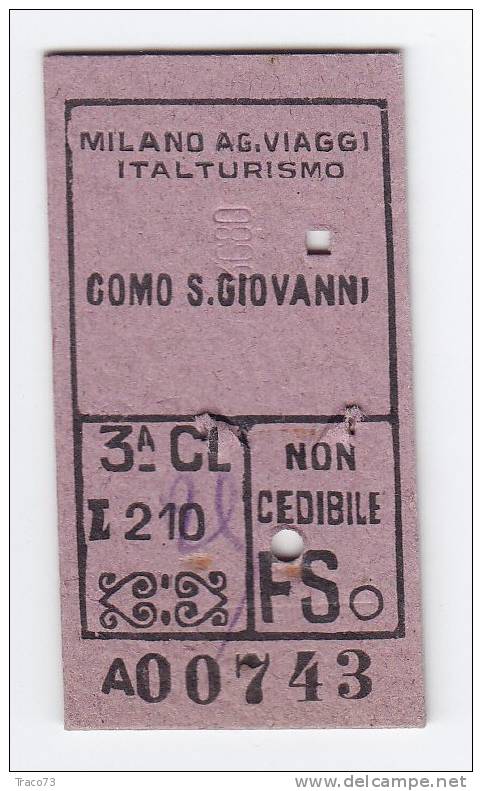 COMO S. GIOVANNI    -  3^ Classe  - Lire 210  - 1952 - Europe