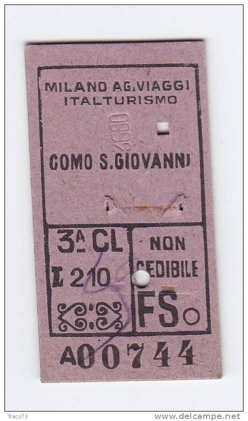 COMO S. GIOVANNI    -  3^ Classe  - Lire 210  - 1952 - Europe