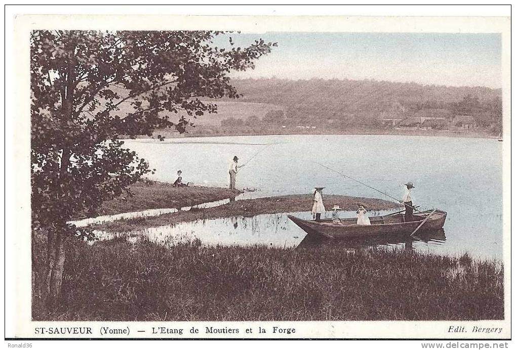 CP 89 SAINT SAUVEUR EN PUISAYE Env L'étang De Moutiers Et La Forge ( Pêche A La Ligne , Barque , Habitation ) Colorisée - Saint Sauveur En Puisaye