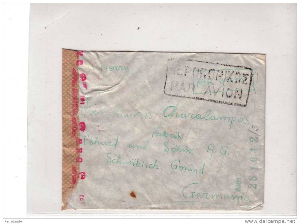 GRECE - 1942 - LETTRE PAR AVION Avec CENSURE ALLEMANDE De THESALONIQUE Pour SCHWÄBISCH GMÜND - Lettres & Documents