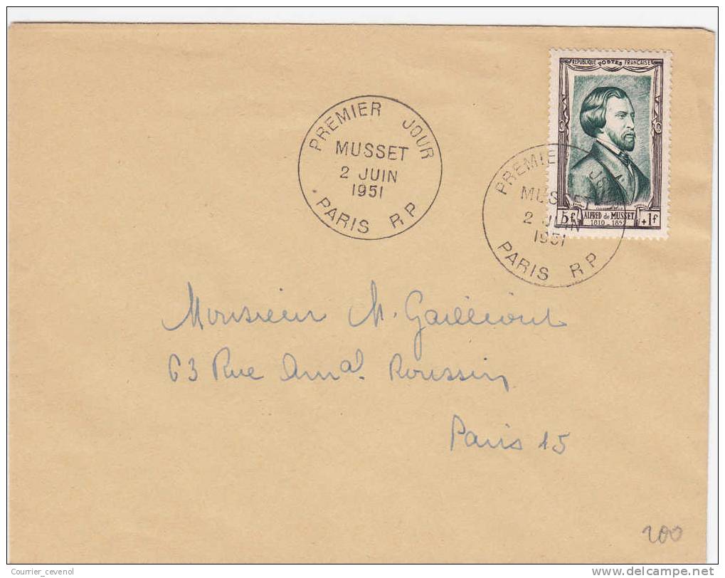 Enveloppe Affr. 5F + 1F Alfred De Musset - Premier Jour - 2 Juin 1951 - Paris RP - Briefe U. Dokumente