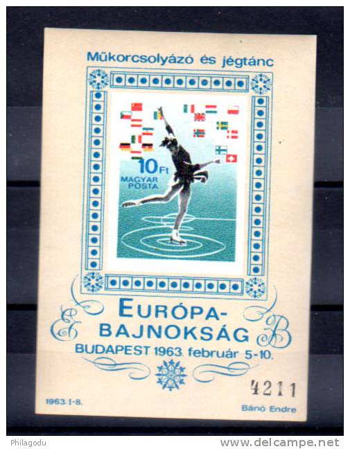 MAGYAR 1963, Championnat D´EUROPE Patinage à Budapest, Bf 43** N D,(Mi BK 37B), Cote 150 €, - Eiskunstlauf