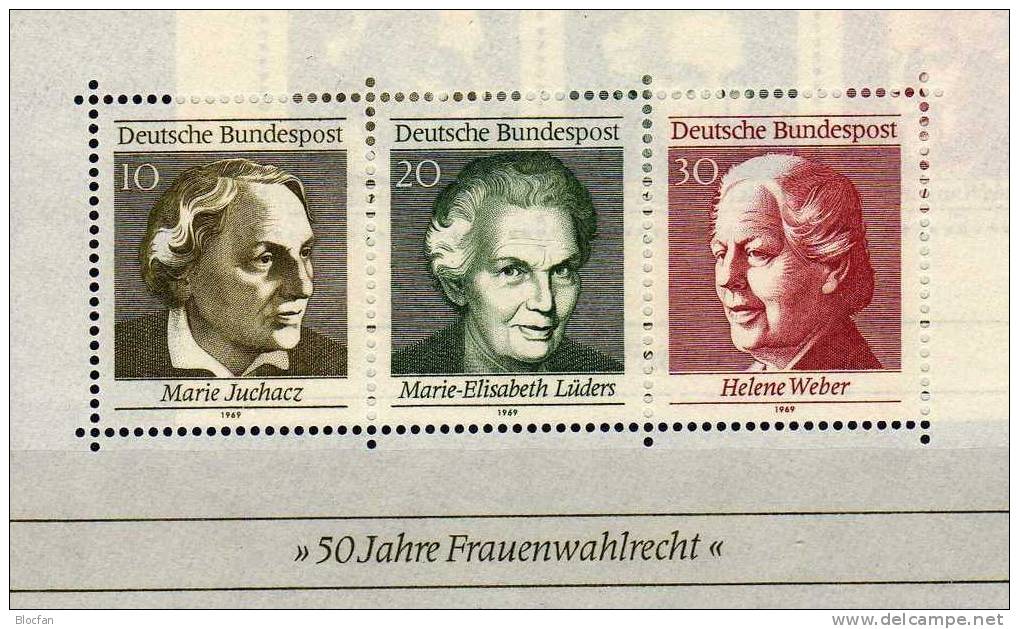 Abart Wahlrecht 1969 BRD Block 5 Plus 5 I ** 51€ Zähnungs-Ausfall Frauenrechtler Juchacz Lüders Weber Sheet From Germany - Abarten Und Kuriositäten