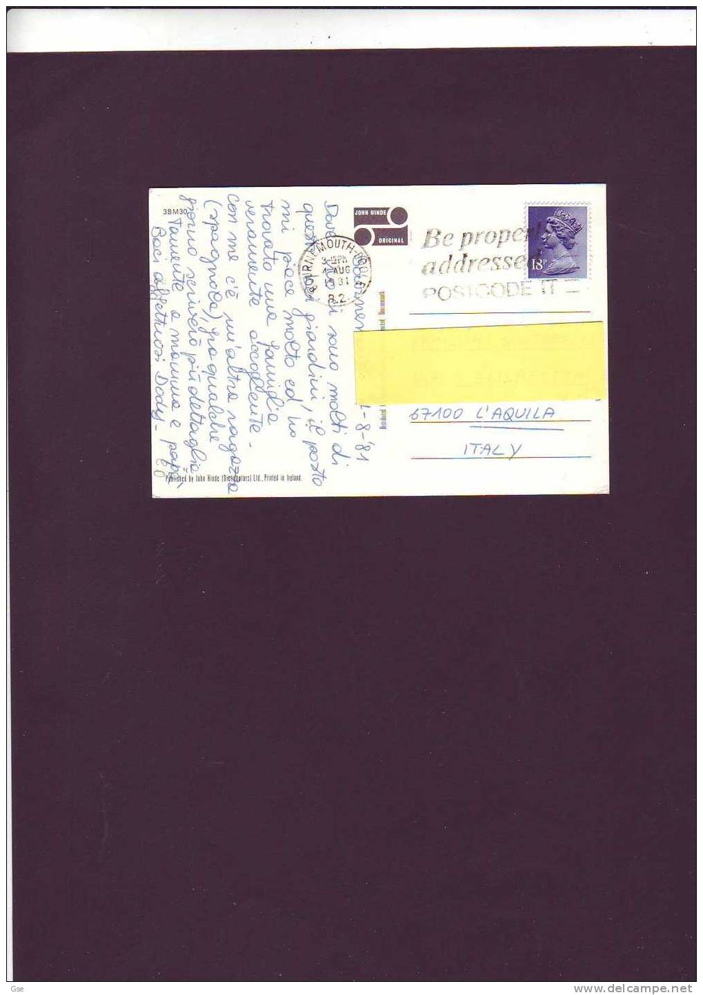 GRAN BRETAGNA 1981 - Cardd (Bournemouth) - Lettres & Documents