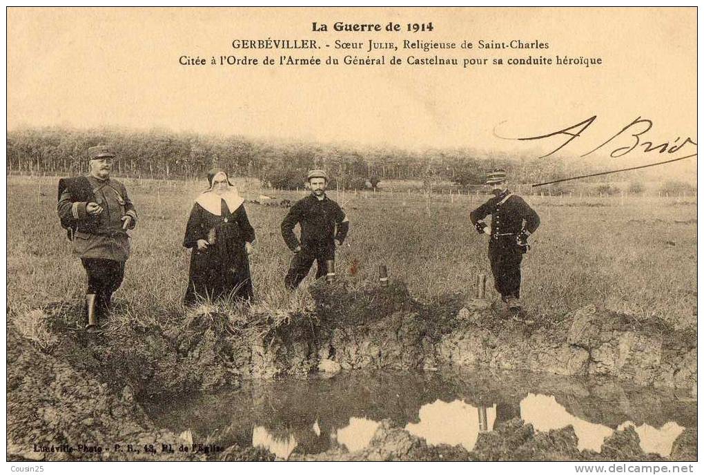 54 GERBEVILLER - Soeur Julie, Religieuse De Saint Charles Citée à L'ordre De L'Armée Pour Sa Conduite Héroique - Gerbeviller