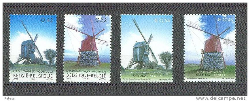 BELGIE  WINDMOLENS  GEMEENSCHAPPELIJKE UITGIFTE MET PORTUGAL    2002 ** - Moulins