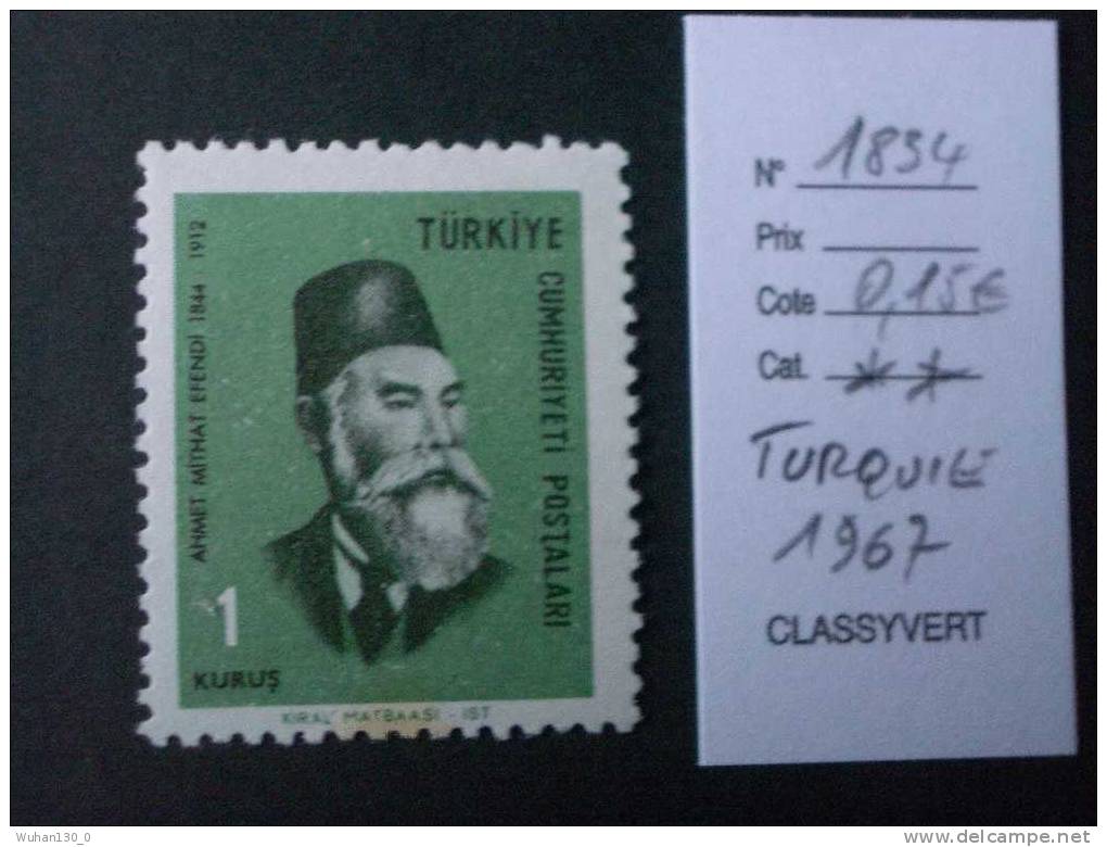 TURQUIE    *  *  De  1967   "  Ahmet  Mithat  Efendi   "      1  Val - Unused Stamps