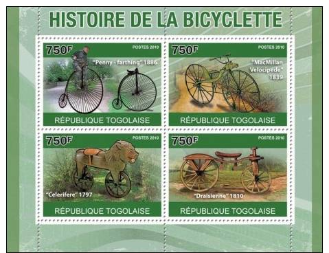 Tg10407a Togo 2010 History Of Bicycles S/s Lion - Cycling