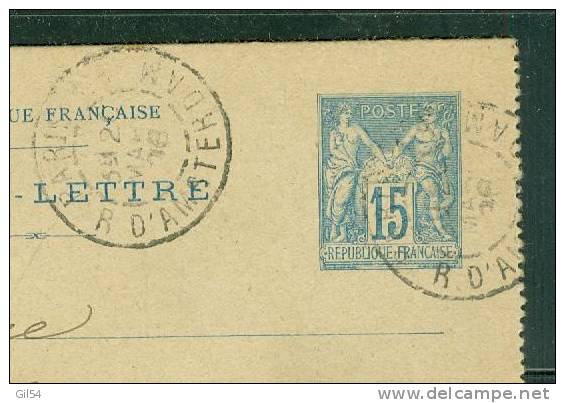 Entier  Carte Lettre 15 Centimes Type Sage , Oblitéér En 1898 LO25815 - Cartes-lettres