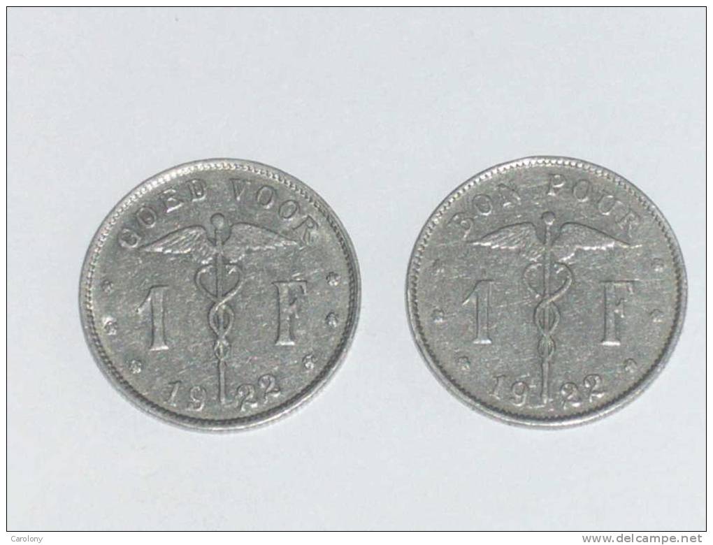 2 Pièces De 1 Franc De 1922 L´une Belgie, L´autre Belgique - 1 Franc