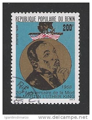 REPUBLIQUE POPULAIRE DU BENIN - 1988 - VALORE OBLITERATO DA 200 F. - 20° ANNIV. MORTE M.L.KING - IN BUONE CONDIZIONI. - Martin Luther King