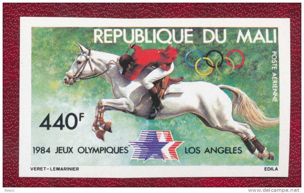 VERY RARE IMPERFORATED STAMP MALI    VERY  LOW QUANTITY ISSUED SPRINGREITEN HORSE JUMP LOS ANGELOS - Horses