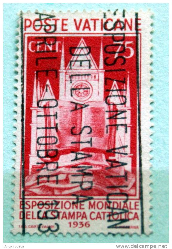 VATICAN 1936 - ESPOSIZIONE MONDIALE DELLA STAMPA CATTOLICA 75 CENT USED VVF - Used Stamps