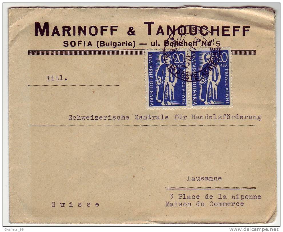 Lettre Marinoff & Tanoucheff, Sofia, Bulgaria, Pour La Suisse, Lausanne 1917 - Lettres & Documents