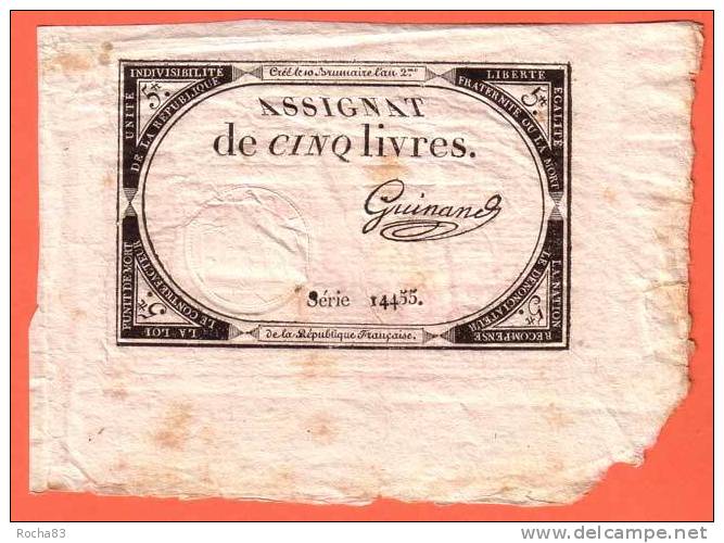 ASSIGNAT - 5 Livres Du 10 Brumaire AN 2 - GUINAND - Assignats