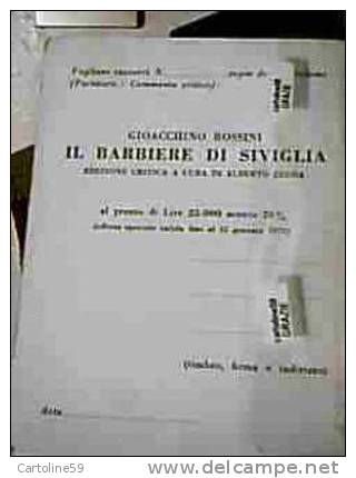 CEDOLA LIBRARIA RICORDI MILANO LIBRO DI ROSSINI IL BARBIERE DI SIVIGLIA  N1969 CZ303 - Publicité