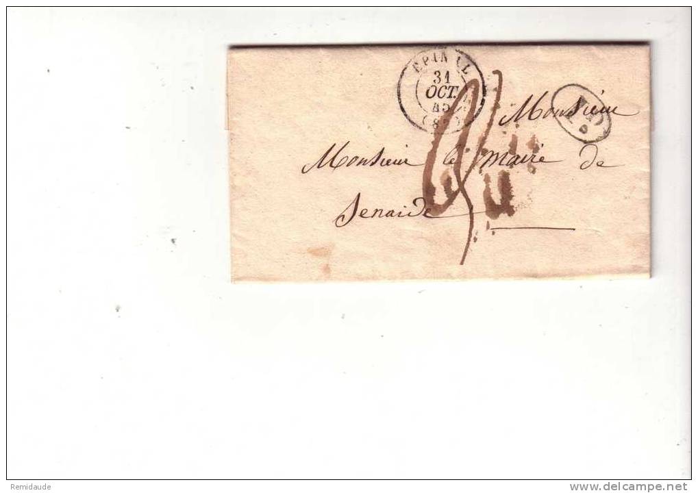 VOSGES - 1845 - EPINAL - CACHET TYPE T15 Sur LETTRE Avec TAXE Manuscrite De 3 + DECIME RURAL Pour SENAIDE - 1801-1848: Précurseurs XIX