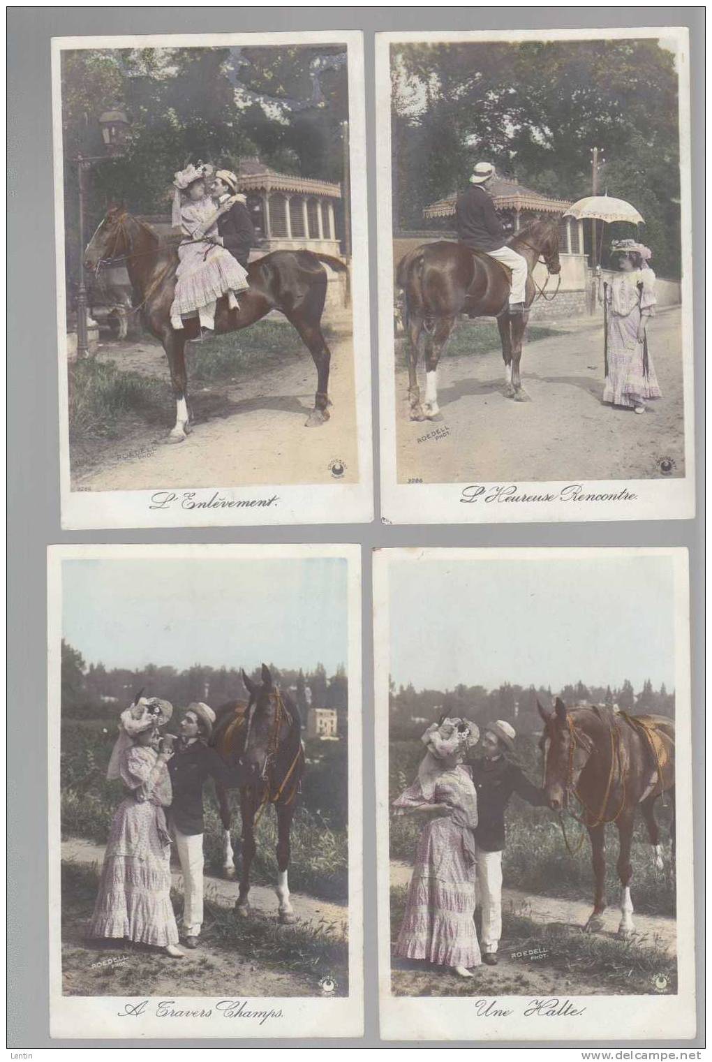 CPA  Fantaisie Série De 5 Cartes   Ed Croissant , Photo Roedell,  Couple, Amour, Cheval - Autres & Non Classés