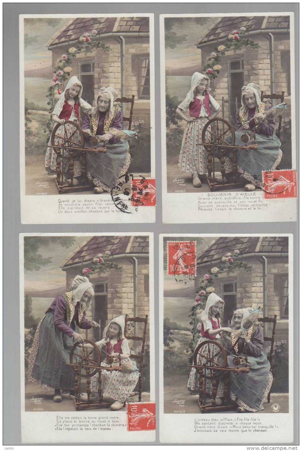 CPA  Fantaisie Série De 5 Cartes   Ed Croissant , Photo Sazerac, Rouet, Enfant, Grand-mère - Autres & Non Classés