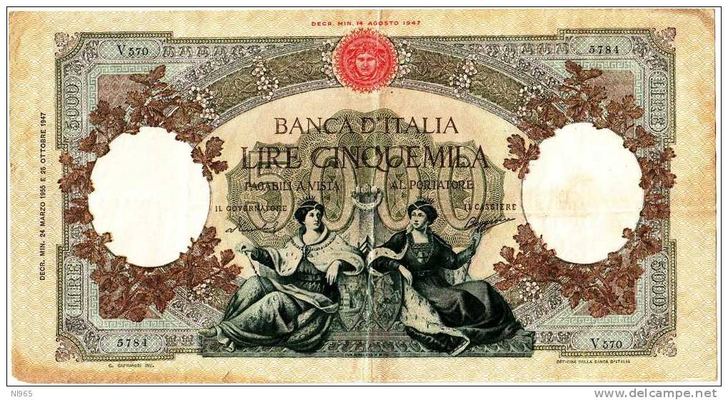 REPUBBLICA ITALIANA - BANCA D´ ITALIA -  LIRE 5000 REGINE DEL MARE  - 24/03/1955 - 5000 Lire