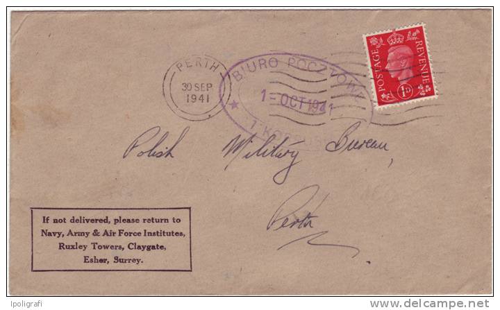 Great Britain - 1941 - Cancellation On Arrival - Polish Military Bureau In Perth (Scotland) - 1-10-41 - WW2