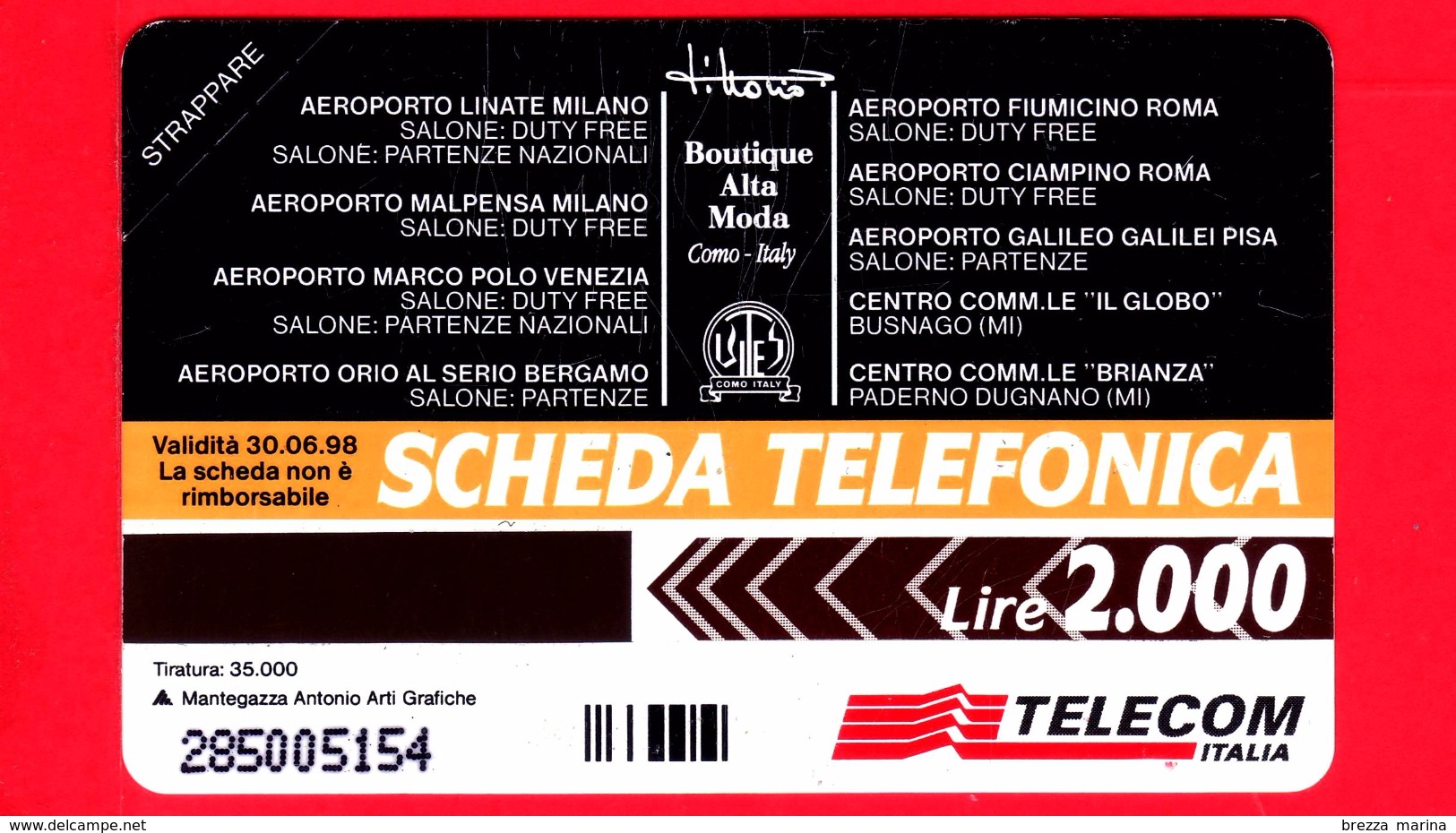 Nuova - MNH - ITALIA - Scheda Telefonica - Telecom - PRIVATE - PRP 322 - Boutique Alta Moda - Private-Omaggi