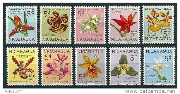 Nicaragua  1962  Zwangszuschlag  Orchideen  (kpl. Set) Mi-Nr.Z 61/70  Postfrisch / MNH - Orchideen