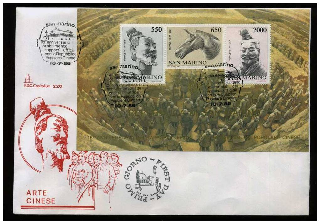 SAN MARINO 1986 - FDC -  ARTE CINESE - FOGLIETTO - FDC