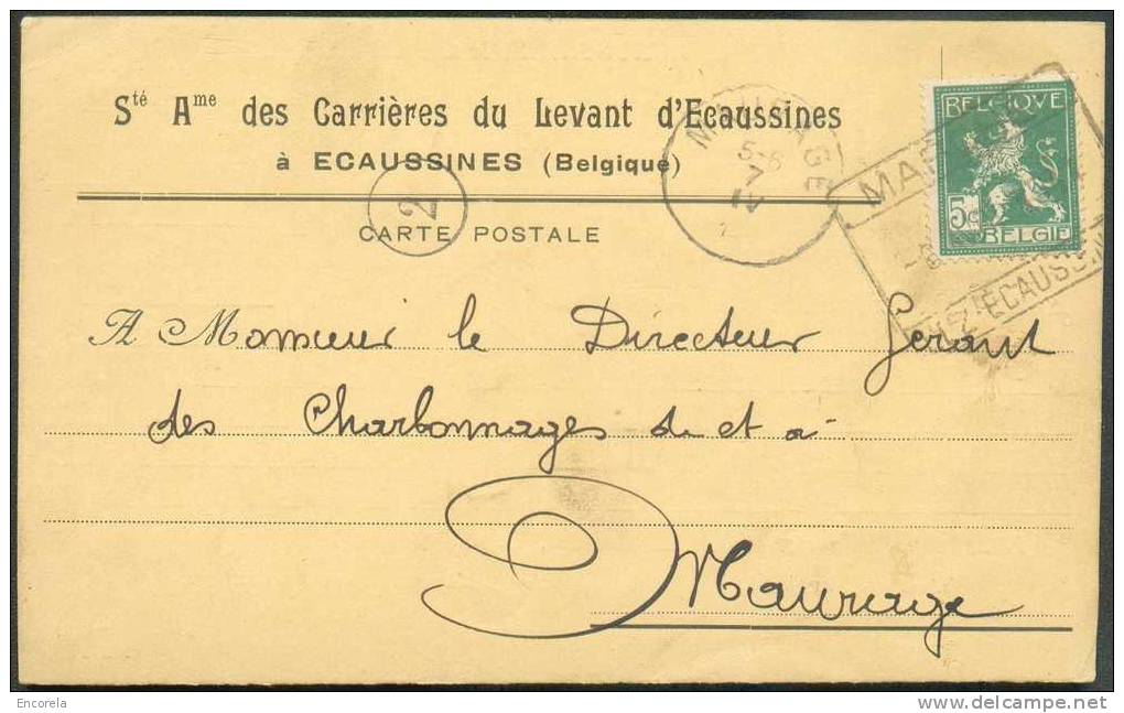 N°110 Annulé Par La Griffe Encadrée Ferroviaire MARCHE-lez-ECAUSSINES S/C.P. Ill. Du 6-4-1914 Vers Maurage - En-tête Des - 1912 Pellens