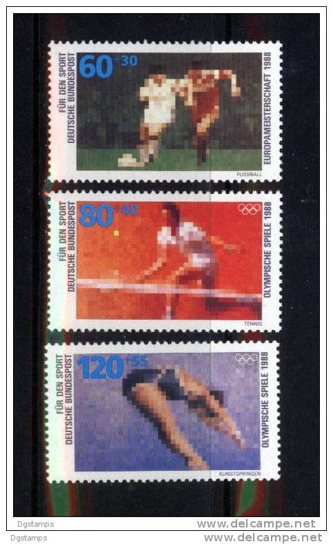 Alemania 1988 Sobretasa Para Deportes. Yv1185-87 ** Camp. Europeo De Fútbol. JJ. OO. Seúl: Tenis, Saltos Ornamentales. - Ete 1988: Séoul