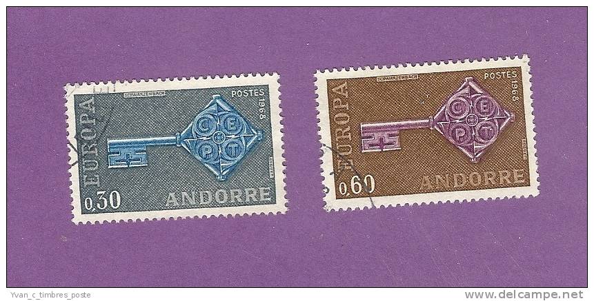 ANDORRE FRANCAIS TIMBRE N° 188  ET 189 OBLITERE EUROPA 1968 - Oblitérés