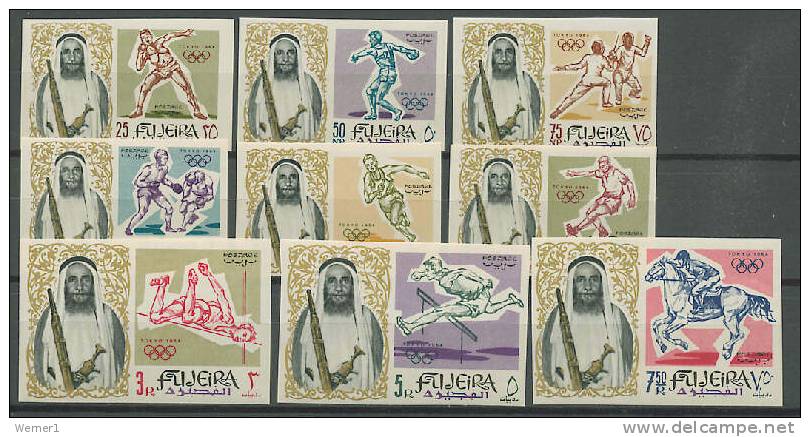 Fujeira 1964 Olympic Games Tokyo, Football Soccer, Fencing Etc. Set Of 9 Imperf.  MNH - Summer 1964: Tokyo