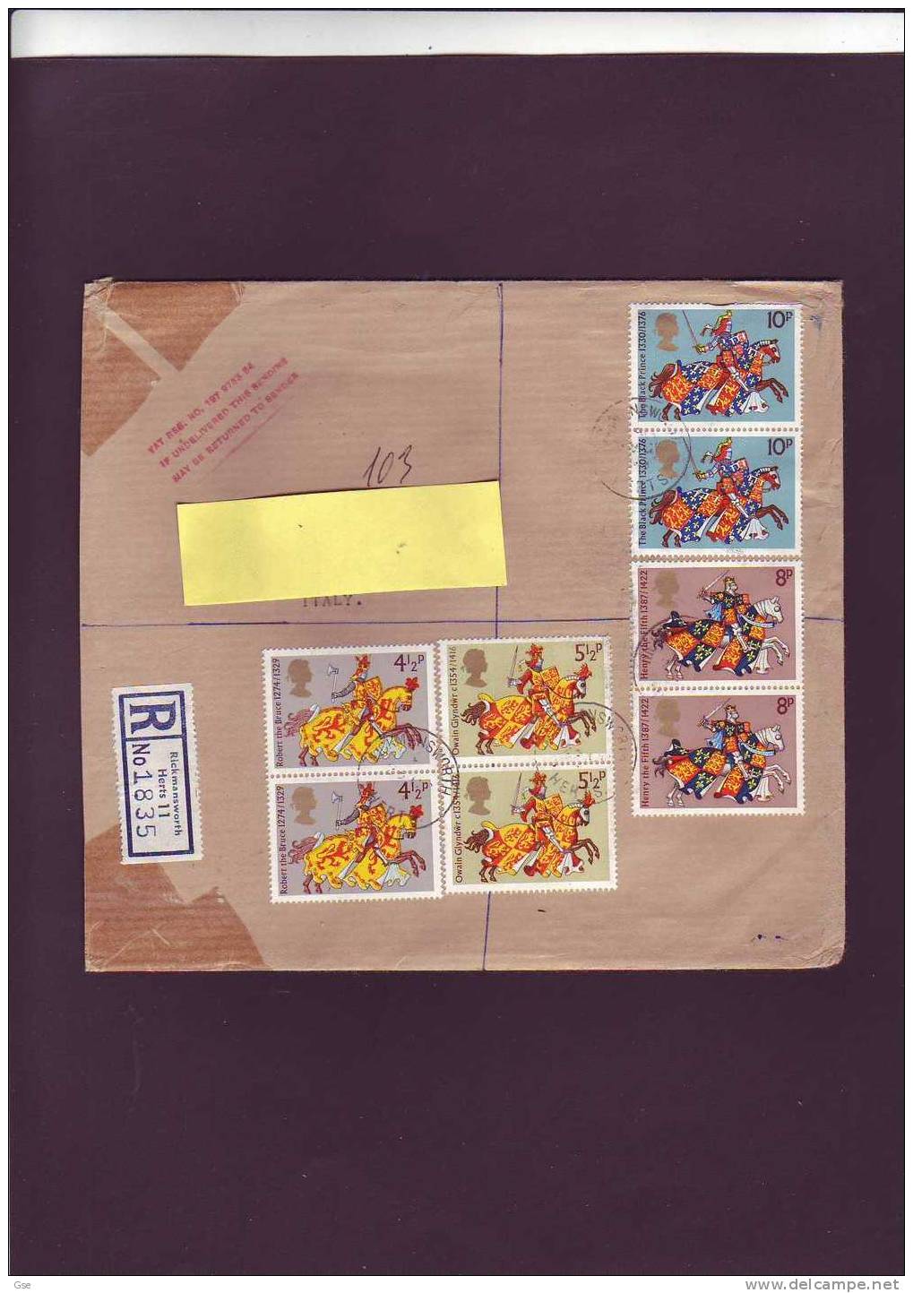 GRAN BRETAGNA  1974 -  Raccomandata Per Italia - Gibbons  958/61 - Storia Postale