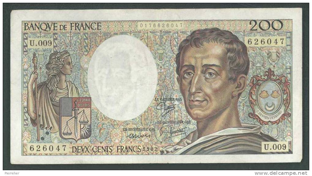 TRES  BEAU BILLET DE DEUX CENT FRCS MONTESQUIEU DATE 1982 - 200 F 1981-1994 ''Montesquieu''