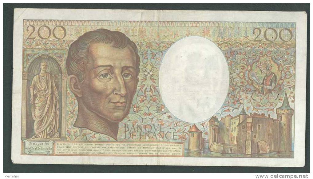 TRES  BEAU BILLET DE DEUX CENT FRCS MONTESQUIEU DATE 1982 - 200 F 1981-1994 ''Montesquieu''