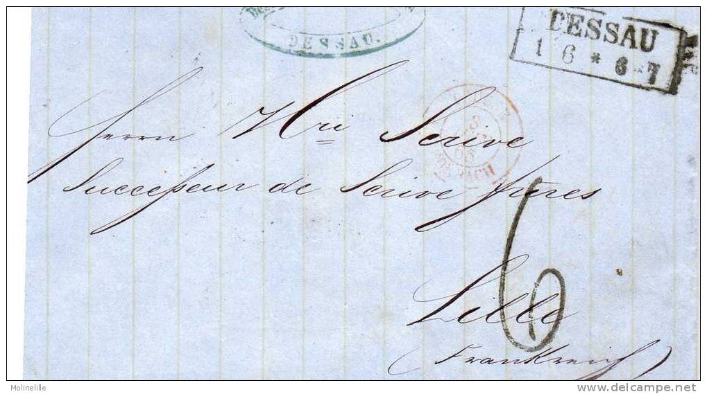 LOT 167 - Lettre De DESSAU Pour La France - Cachet D'entrée Rouge PRUSSE PAR FORBACH - Vorphilatelie