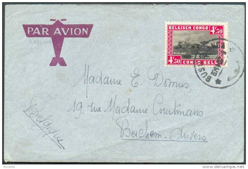 TB Affranchissement Par AVION 3 émissions (dont Parc Nationaux) Obl. Dc BUSU DJANCA Le 30-11-1937 Vers Berchem (Anvers) - Lettres & Documents