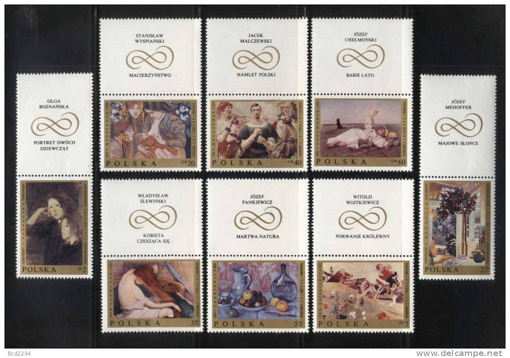 POLAND 1969 POLISH PAINTINGS SET OF 8 LABELS ON TOP OF THE STAMPS NHM Art Artists Horses Mother Feeding Child - Neufs