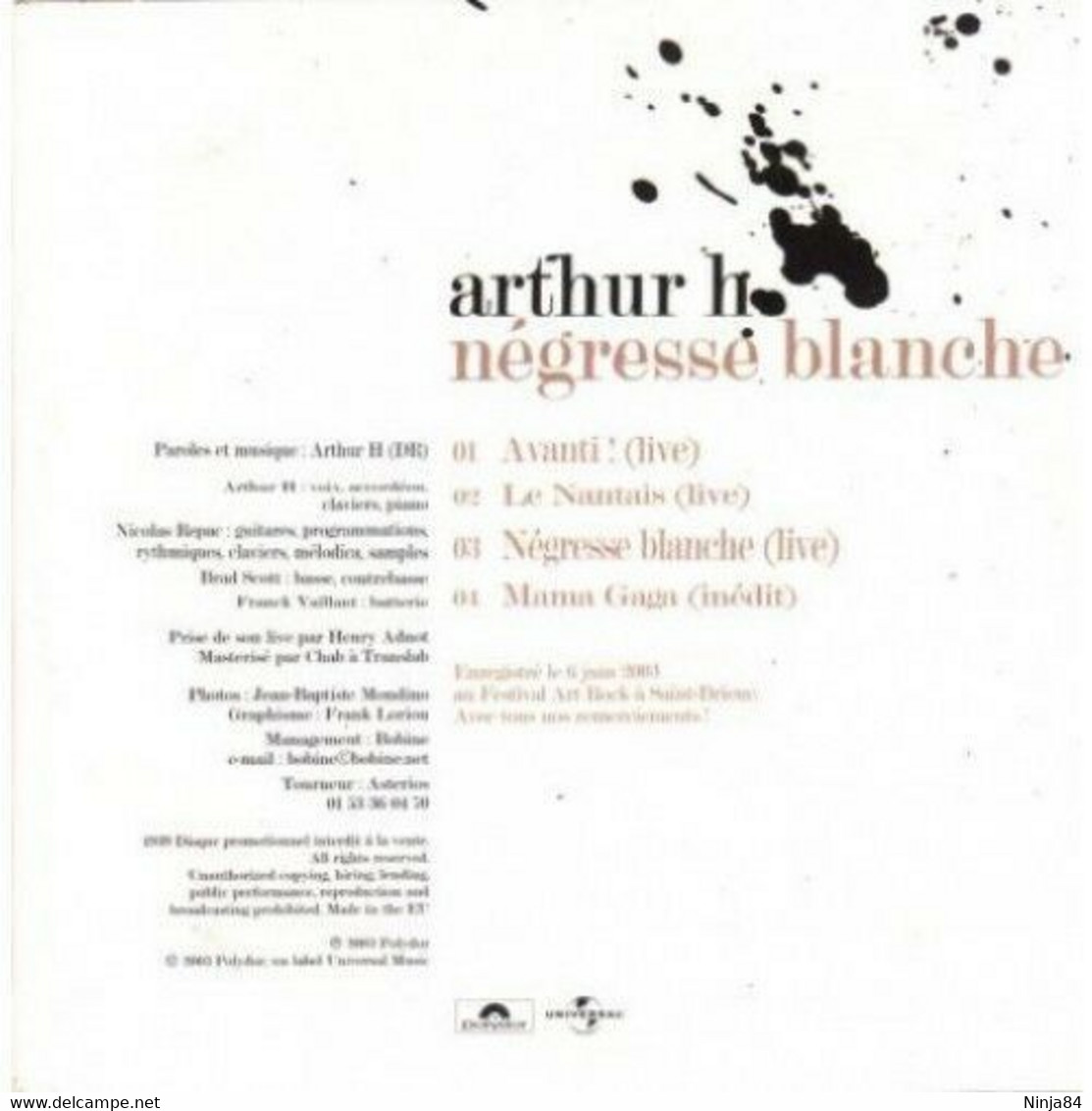 CDM  Arthur H  "  Négresse Blanche  "  Promo - Collectors