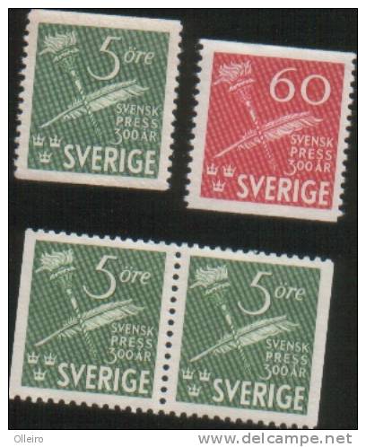 Svezia Sweden  Schweden Suede 1945 300 Swedish Press Complete Set 2v+1 Pairs ** MNH - Unused Stamps