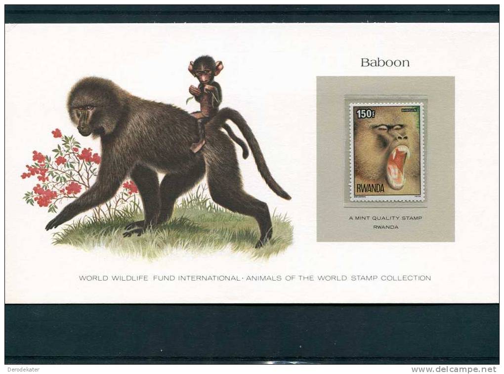 Baboon.Baviaan. Papio Anubis. Babouin. Pavian.Monkey. Rwanda 1978. Postfris MNH **.  WWF. Prescription Card. New!! Singe - Affen