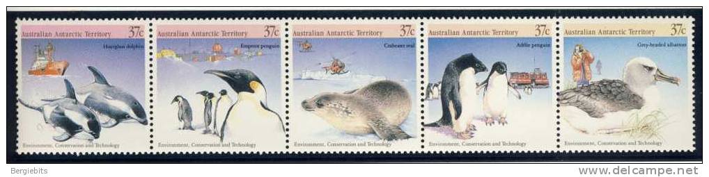 1988 Australian Antarctic Territory Complete Strip Of 5 MNH Stamps " Arctic Animals " - Nuevos