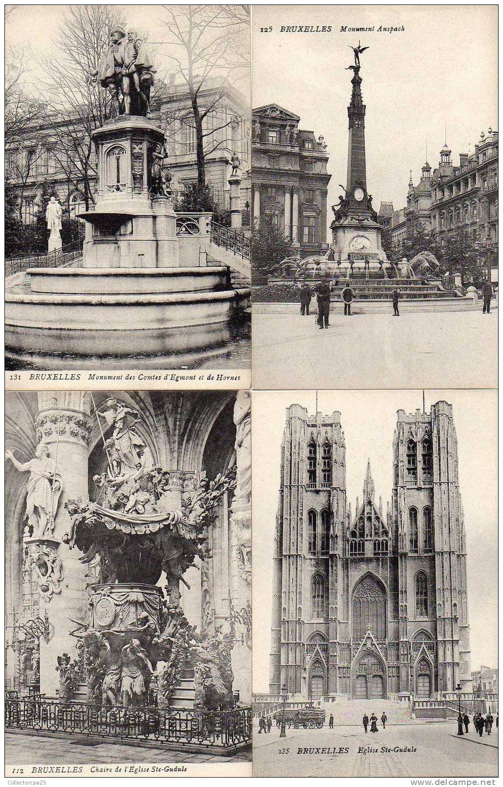 Lot 8 Cpa Bruxelles  Monument Comtes Egmont Hornes + Anspach + Eglise Ste Gudule + Chaire + Parc Brouckère + Manneke Pis - Sets And Collections