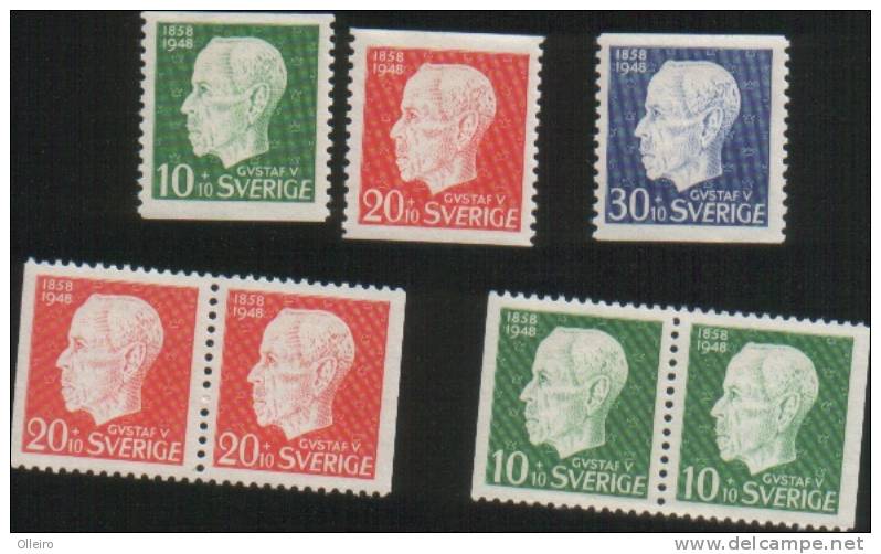 Svezia Sweden  Schweden Suede 1948 90 King Gustav V  Complete Set 3v+2 Pairs ** MNH - Ongebruikt