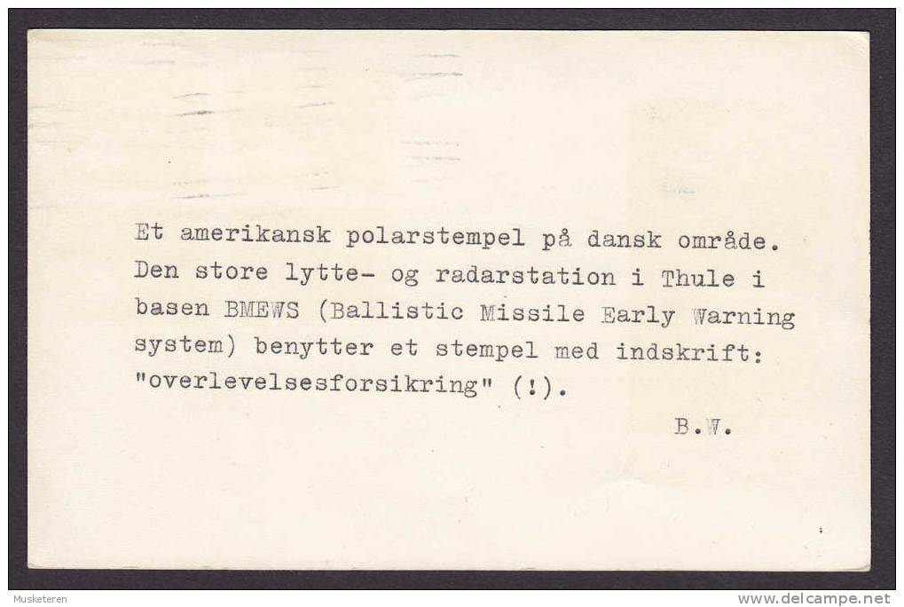 Greenland BMEWS "Survival Insurance" Thule, Greenland U.S. Air Force Project Special Cancel Card Sent To Denmark 2 Scans - Thule