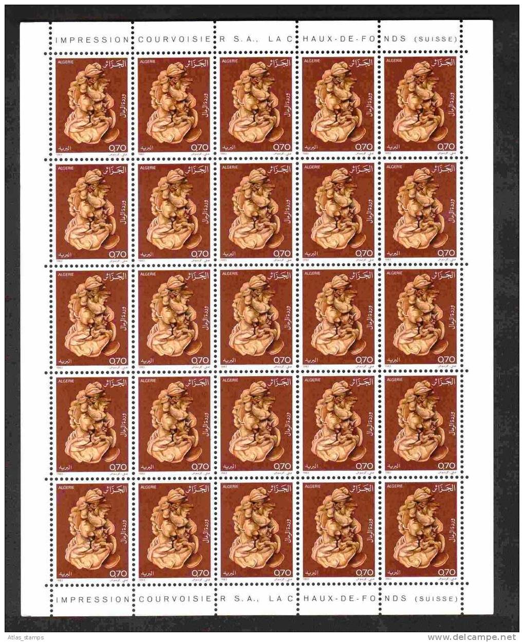 Algeria 1983 - Minerals " Desert Rose & , 70c  , Full Sheet Of 25 Stamps - MNH - Minerals
